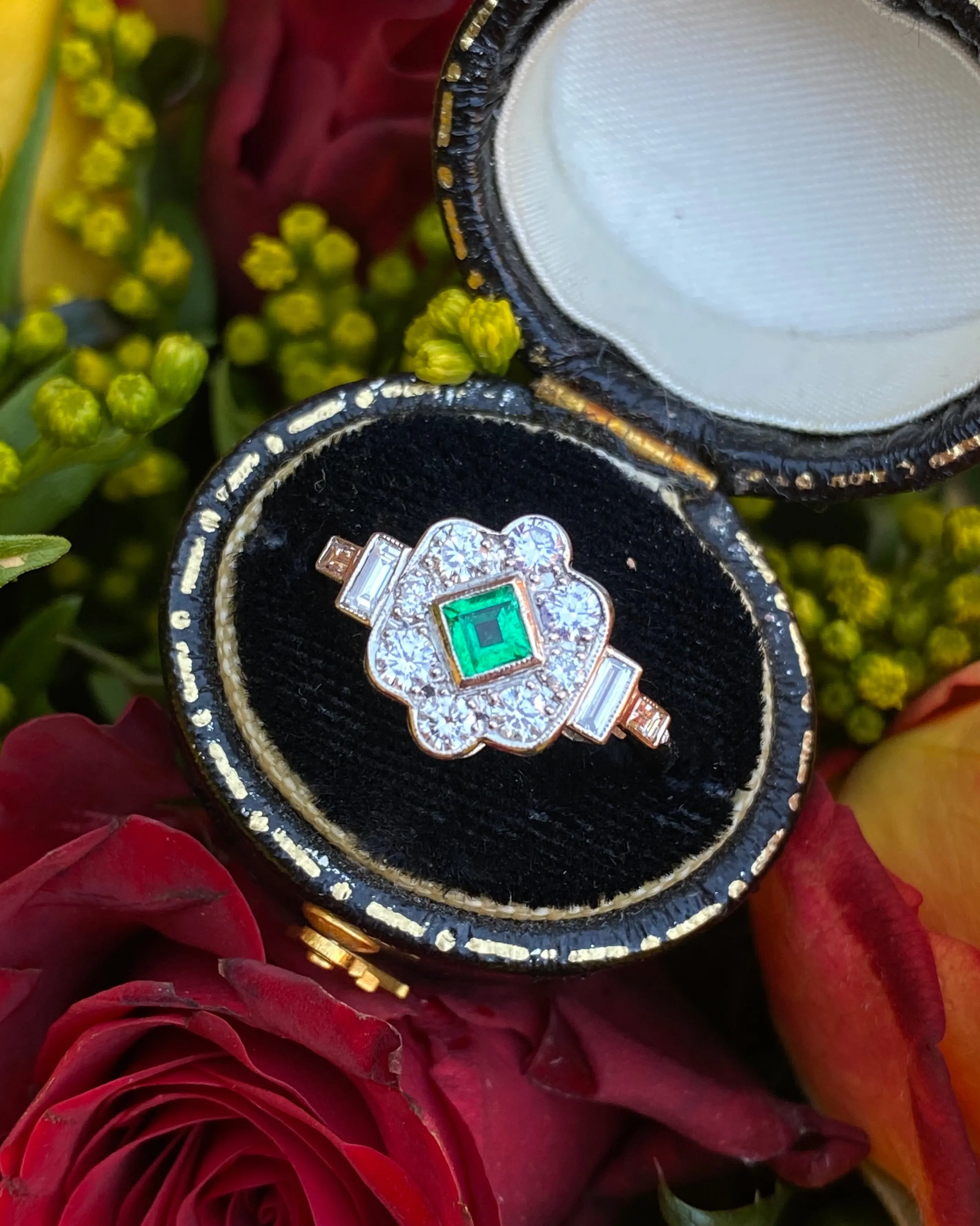 Victorian Emerald and Diamond Platinum Ring 0.60ct   0.20ct