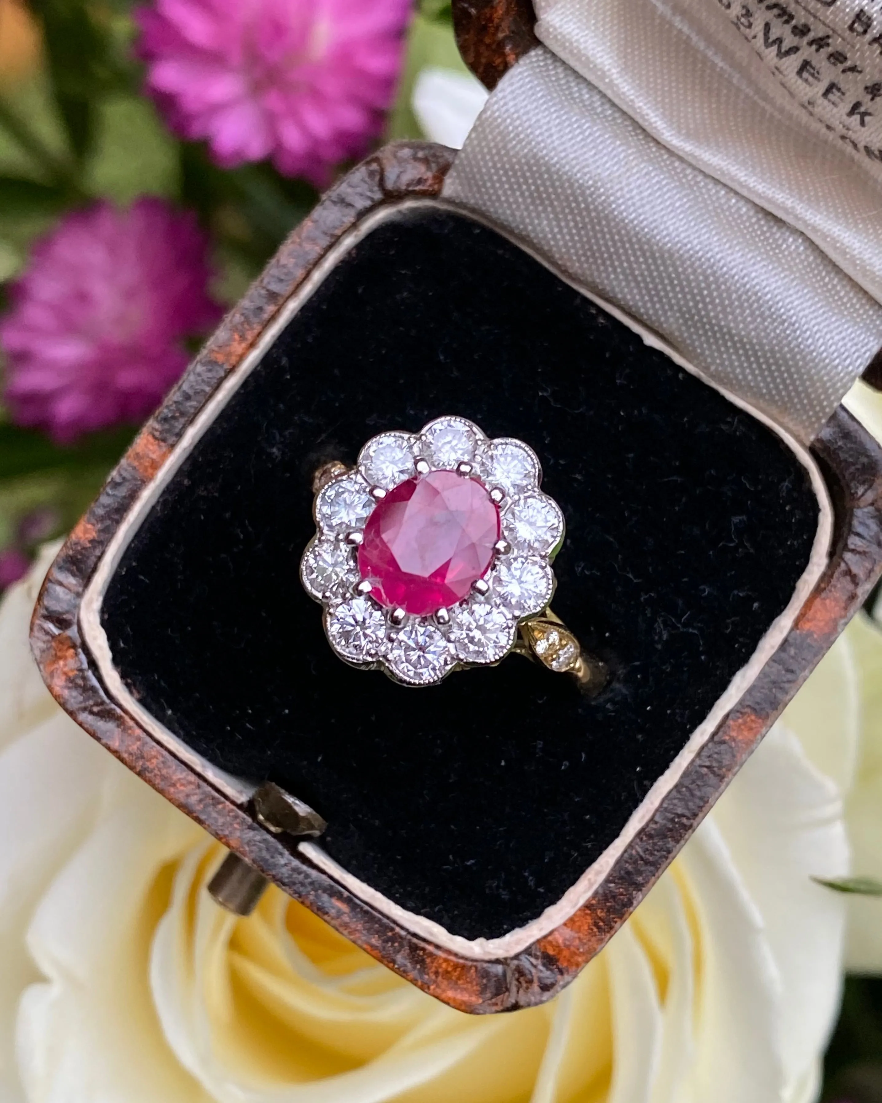 Victorian Ruby and Diamond Cluster Ring 18ct Yellow Gold 0.95ct   1.90ct