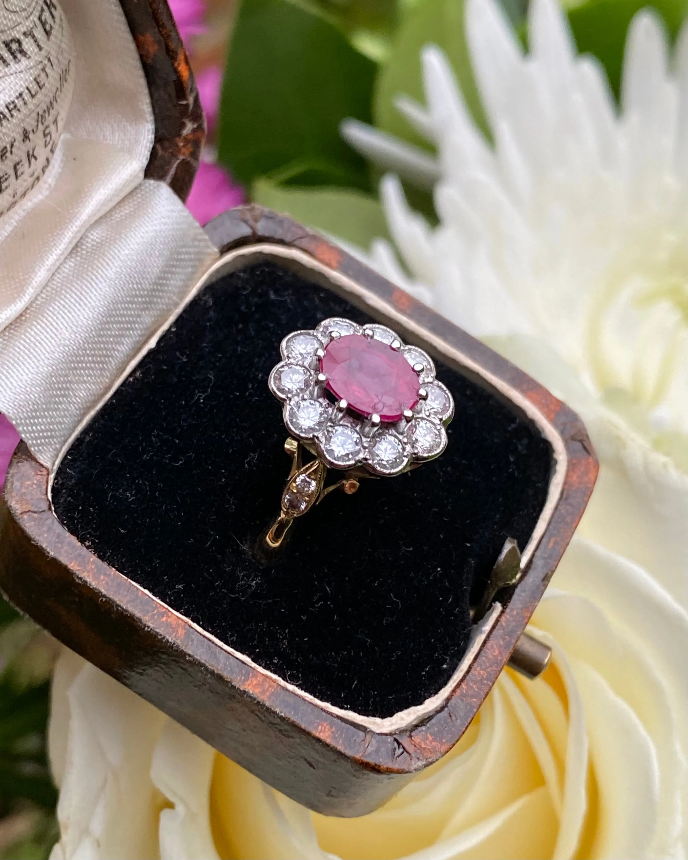 Victorian Ruby and Diamond Cluster Ring 18ct Yellow Gold 0.95ct   1.90ct