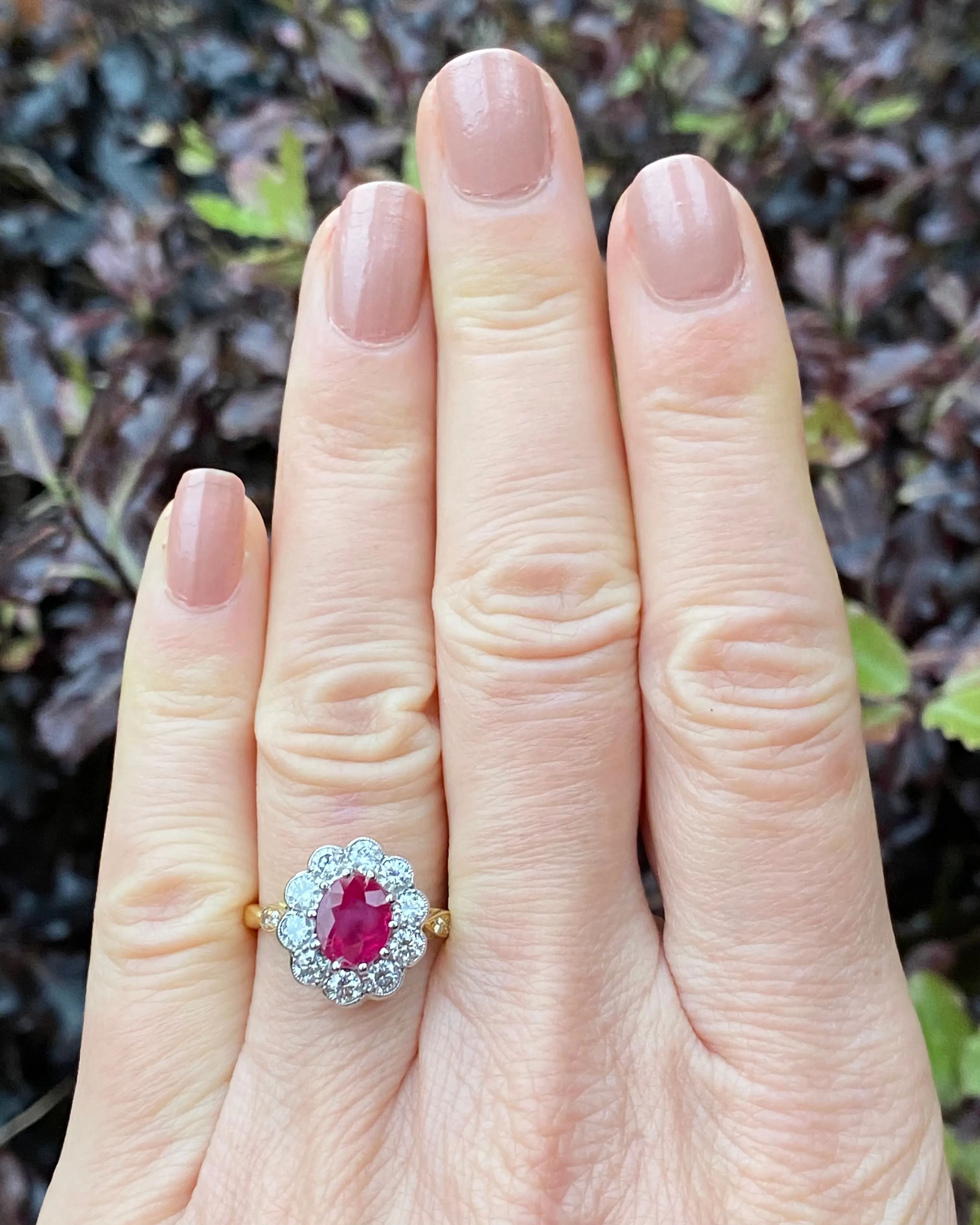 Victorian Ruby and Diamond Cluster Ring 18ct Yellow Gold 0.95ct   1.90ct