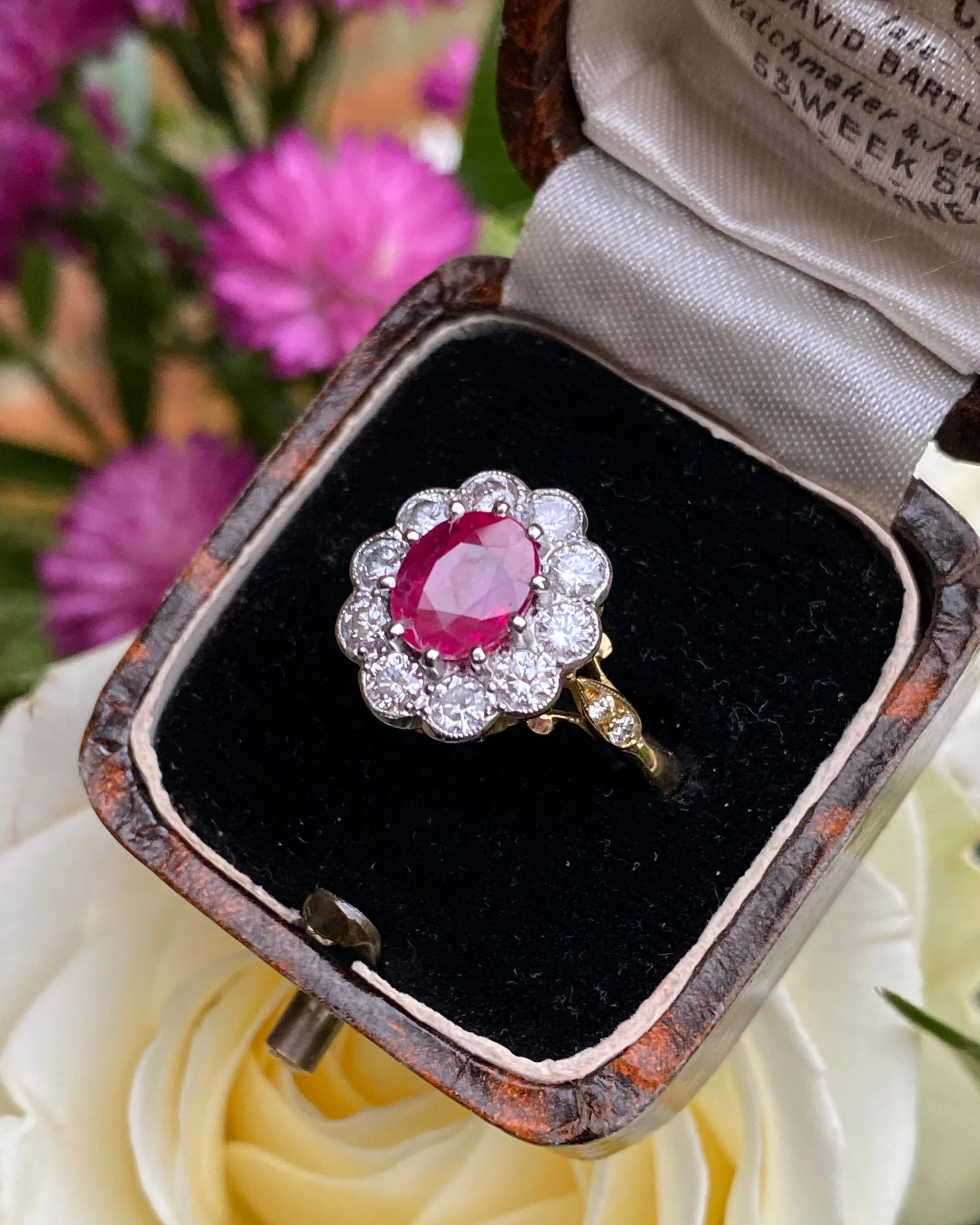 Victorian Ruby and Diamond Cluster Ring 18ct Yellow Gold 0.95ct   1.90ct