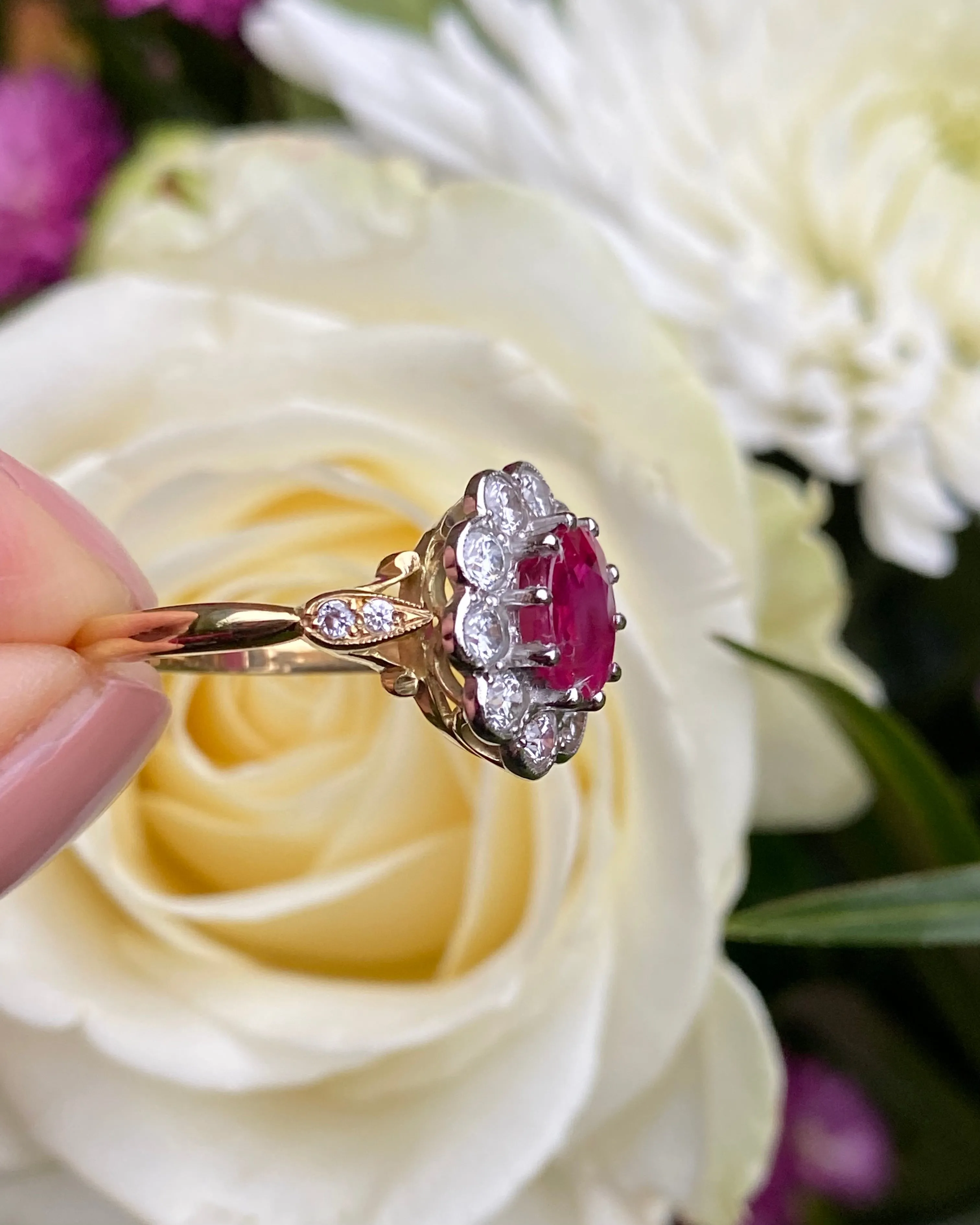 Victorian Ruby and Diamond Cluster Ring 18ct Yellow Gold 0.95ct   1.90ct