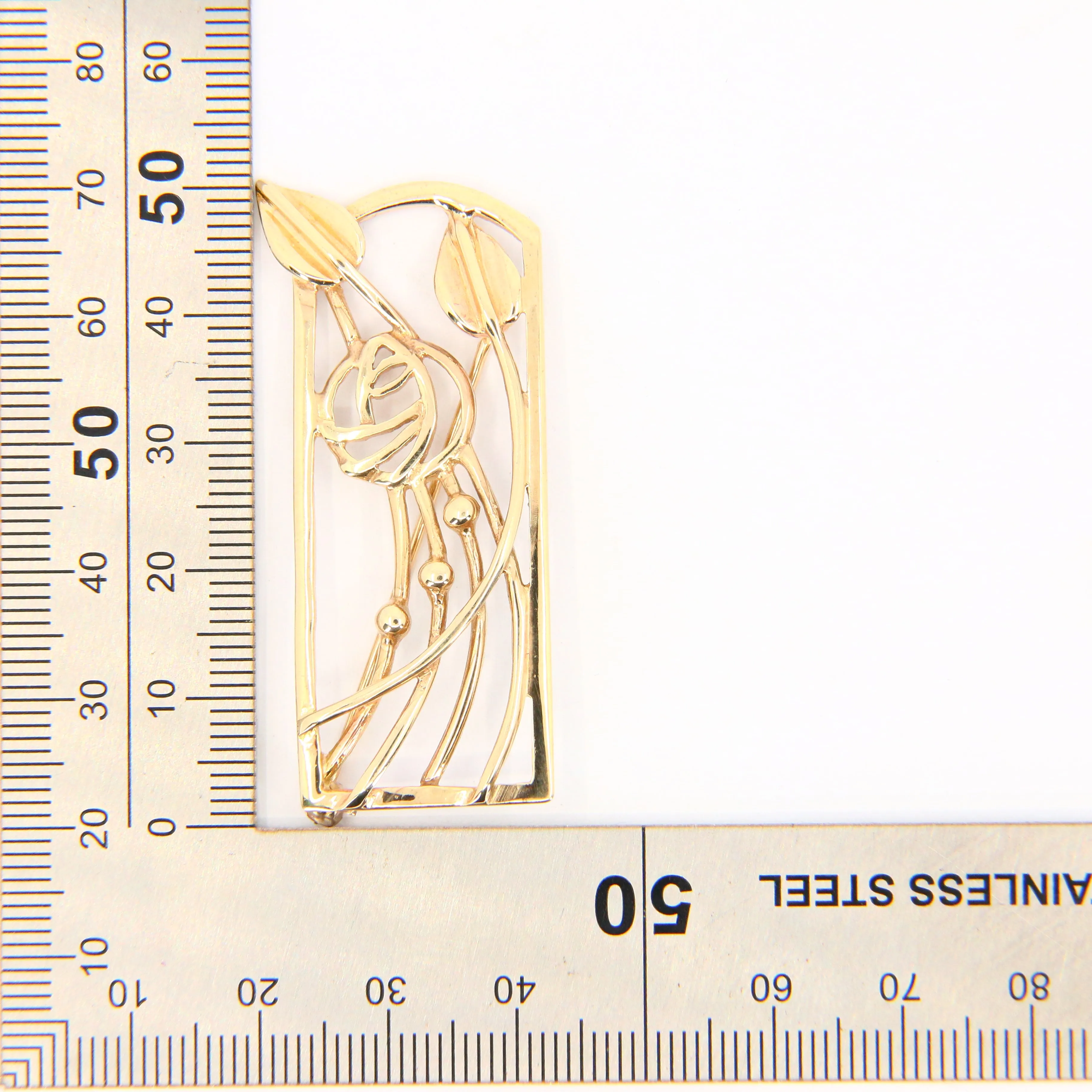 Vintage 9ct Charles Rennie Mackintosh Gold Brooch Hallmarked Yellow Gold Boxed