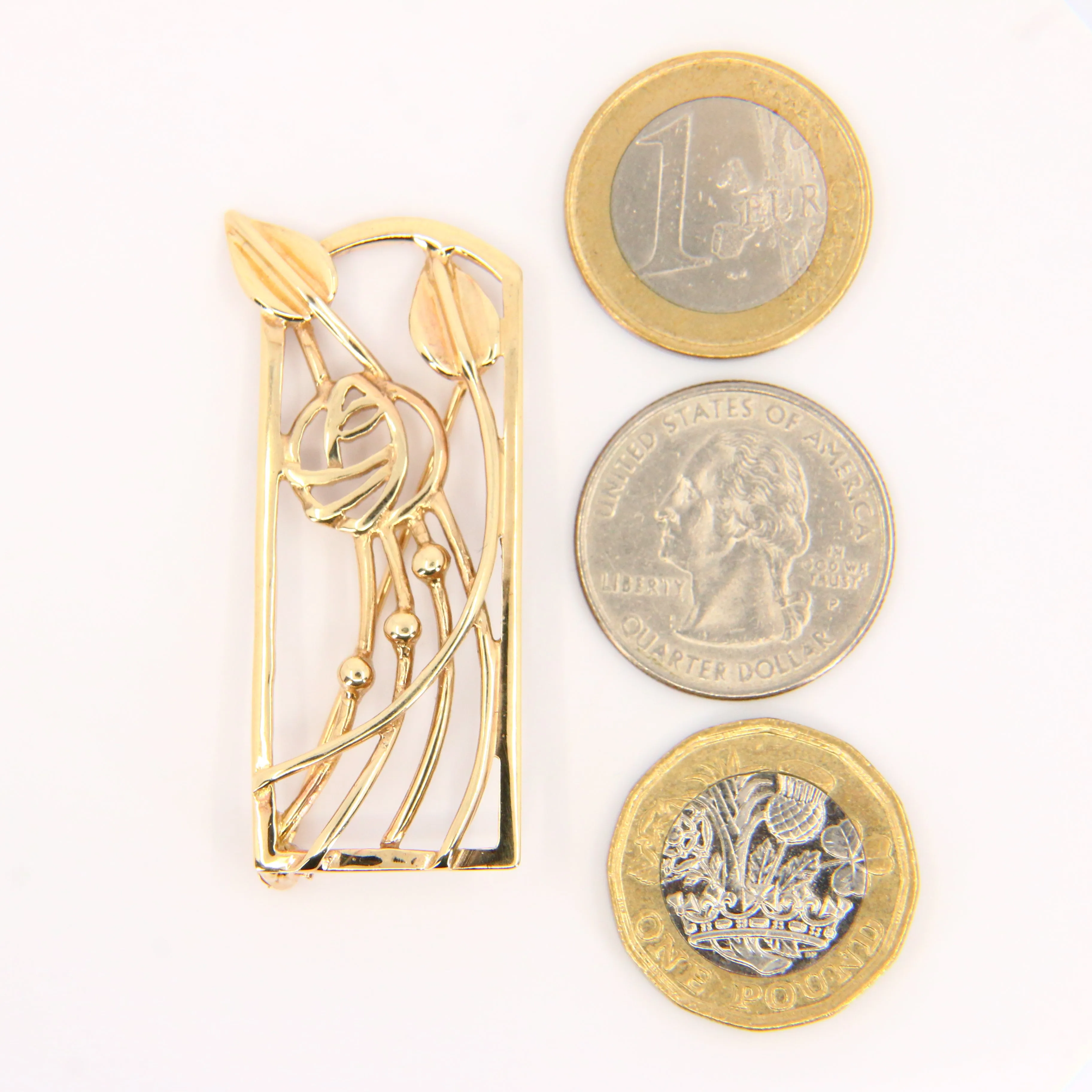 Vintage 9ct Charles Rennie Mackintosh Gold Brooch Hallmarked Yellow Gold Boxed