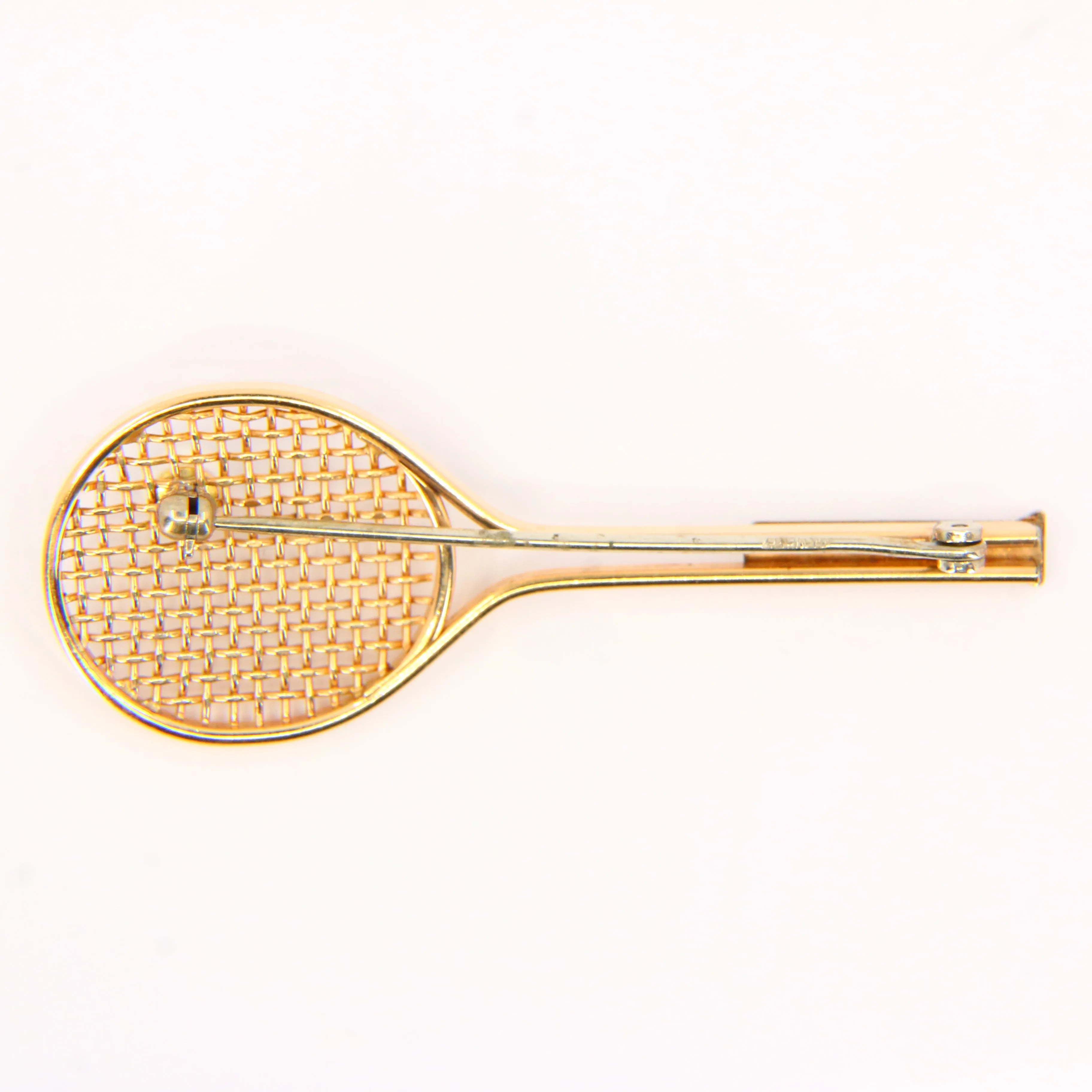 Vintage 9ct Gold Tennis Racket Brooch ?C Pearl Set Fine Jewellery Gift