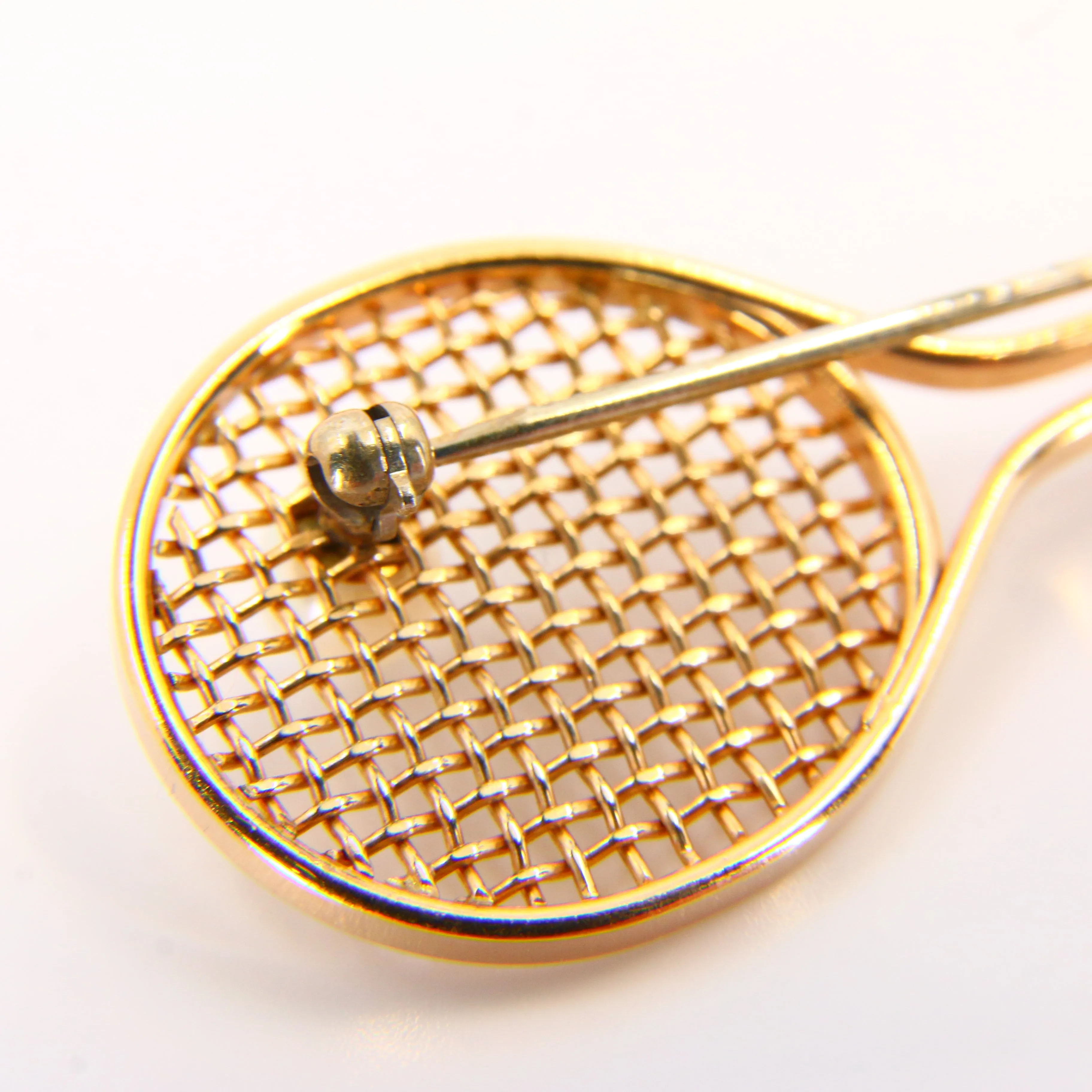 Vintage 9ct Gold Tennis Racket Brooch ?C Pearl Set Fine Jewellery Gift