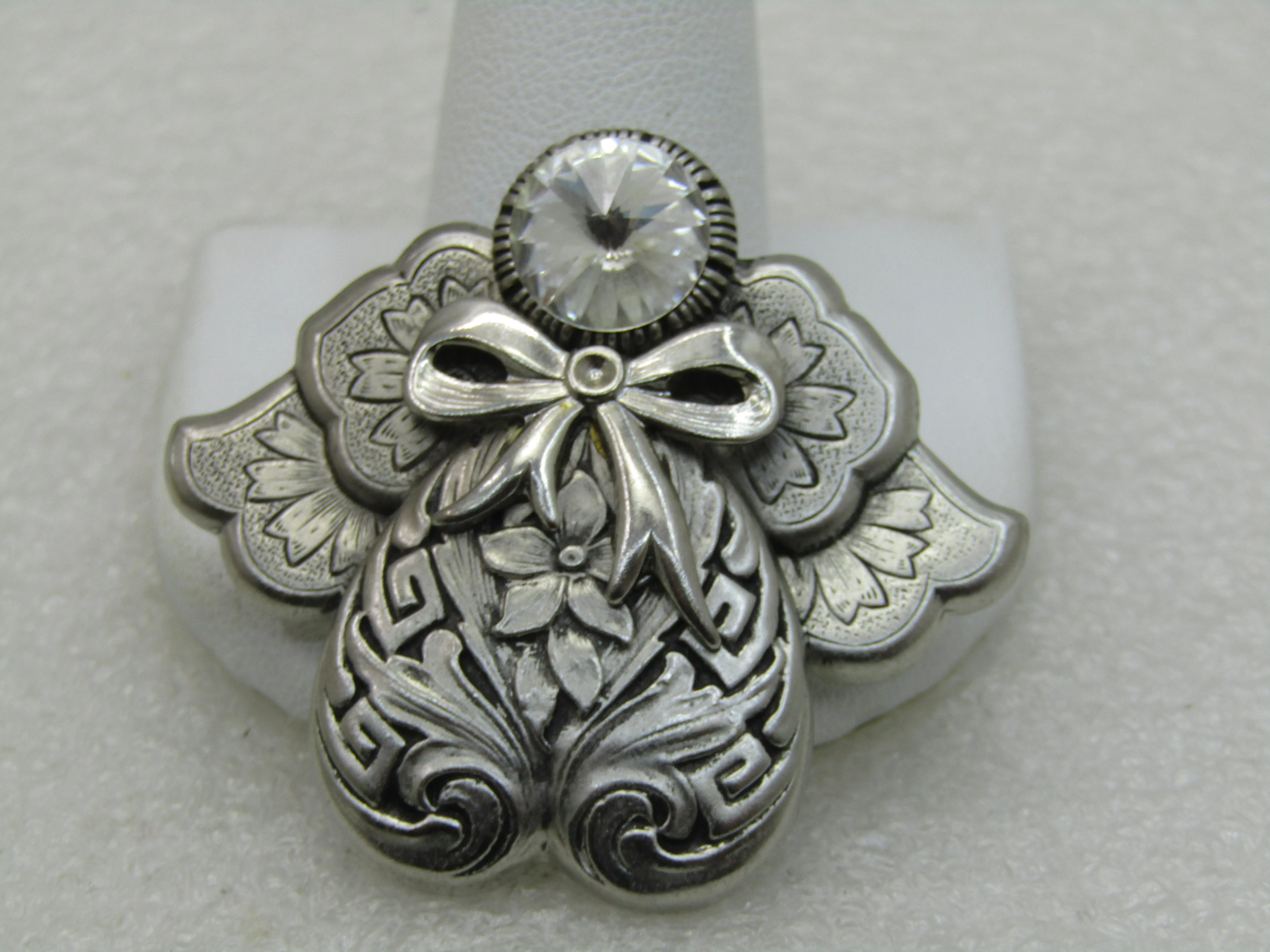 Vintage Angel Brooch, Hand Signed Jane, Hearts & Flowers 1.75"