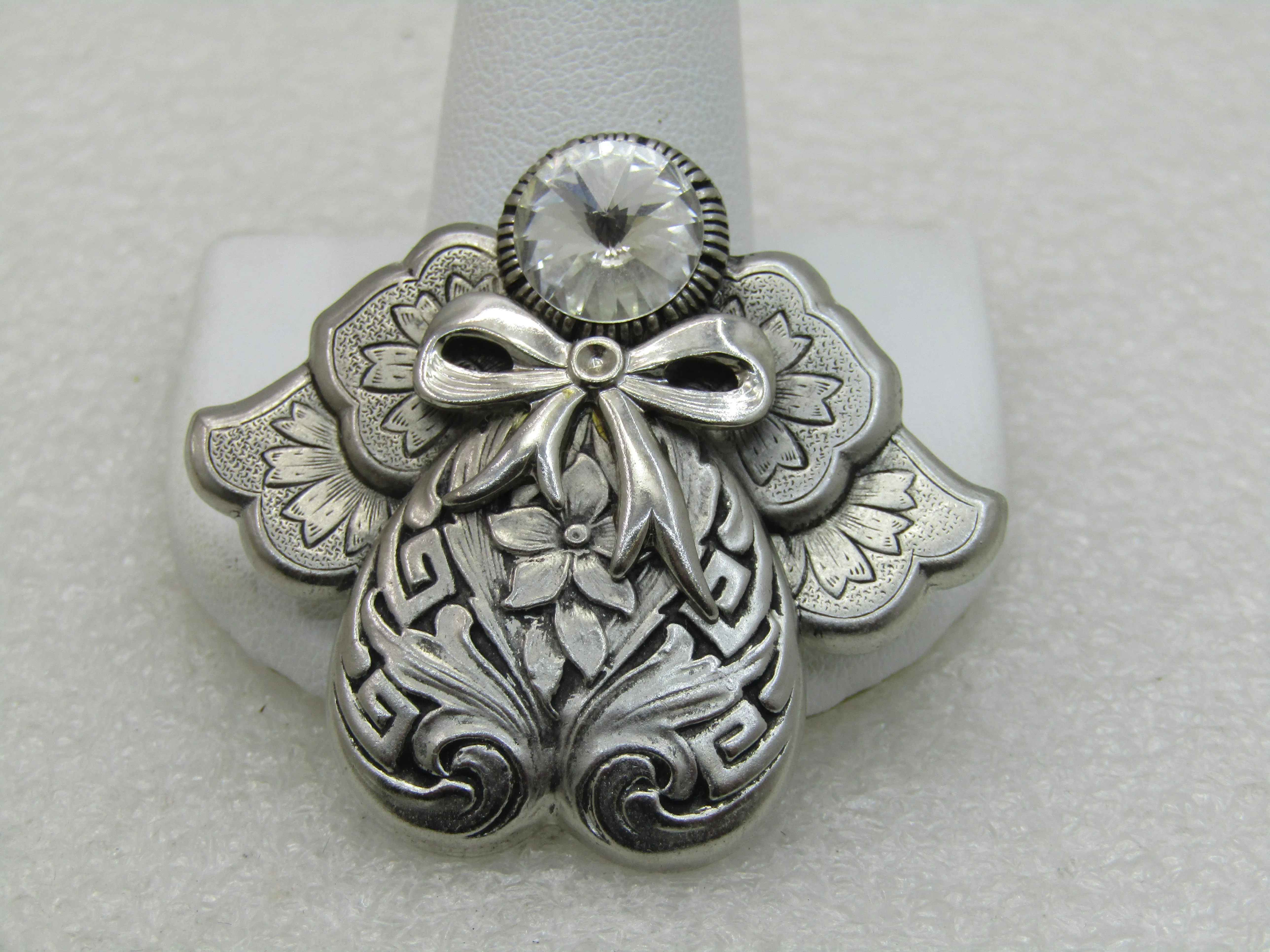 Vintage Angel Brooch, Hand Signed Jane, Hearts & Flowers 1.75"