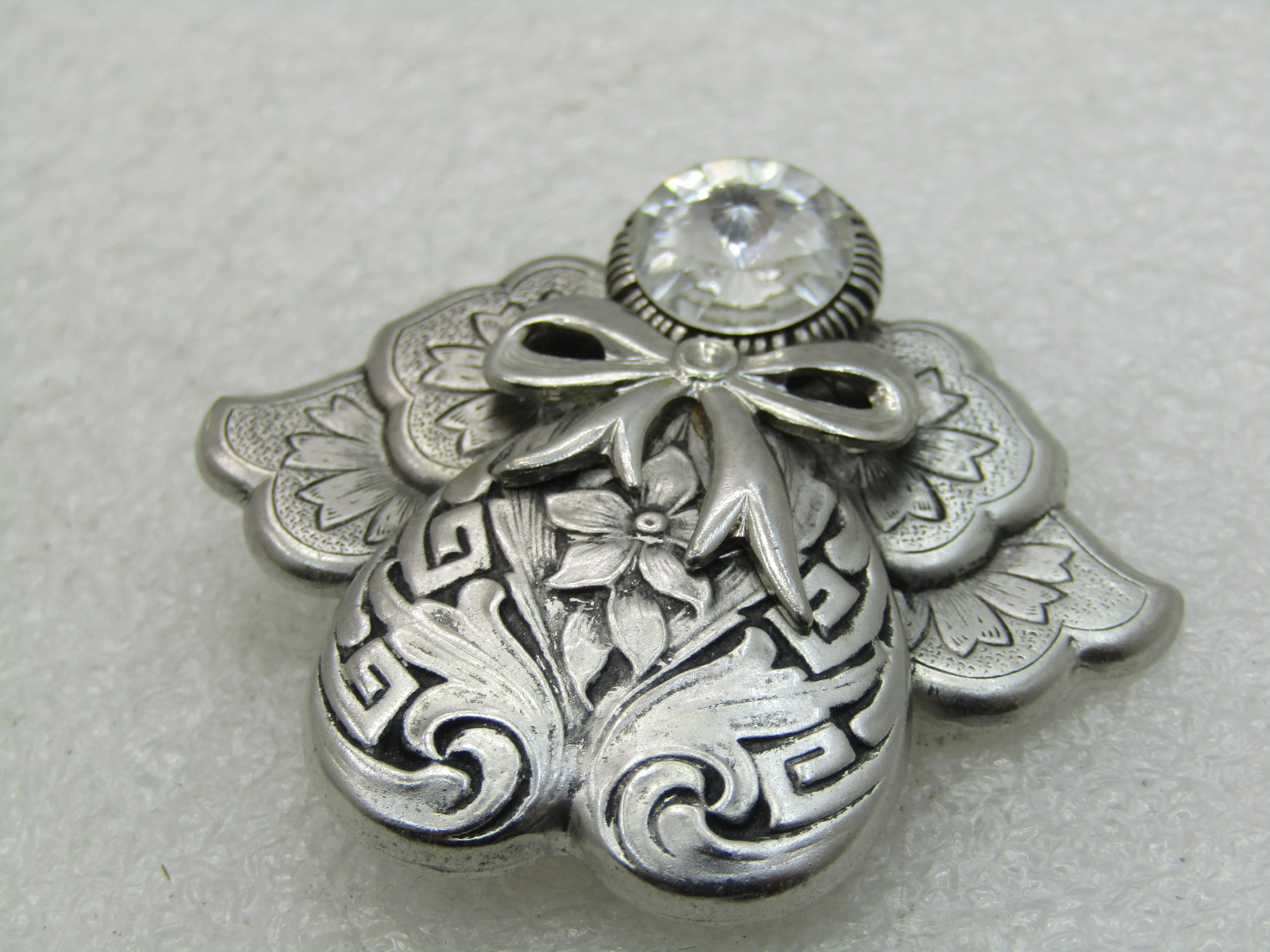 Vintage Angel Brooch, Hand Signed Jane, Hearts & Flowers 1.75"