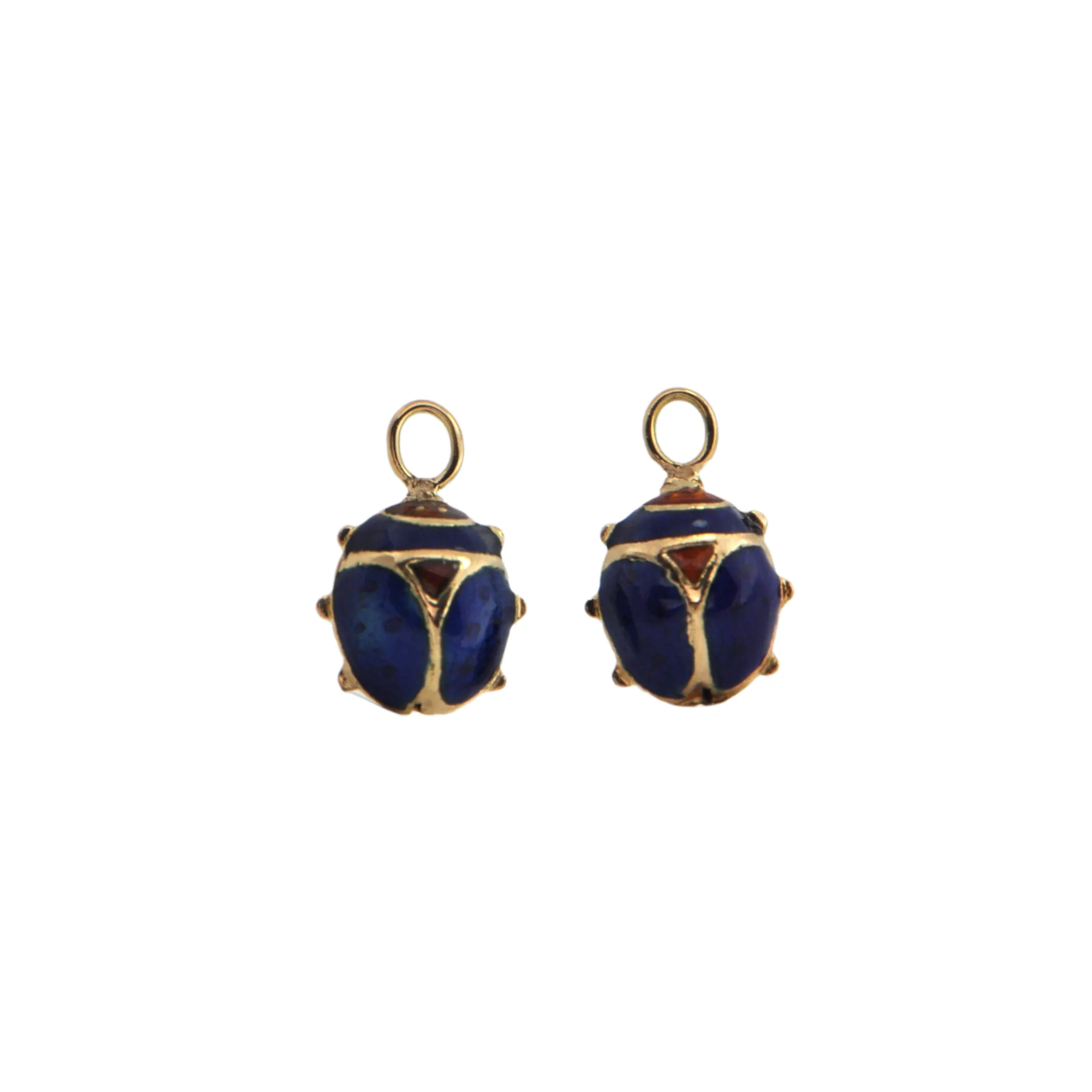 Vintage Blue and Red Enamel 18K Gold Ladybug Earring Enhancers
