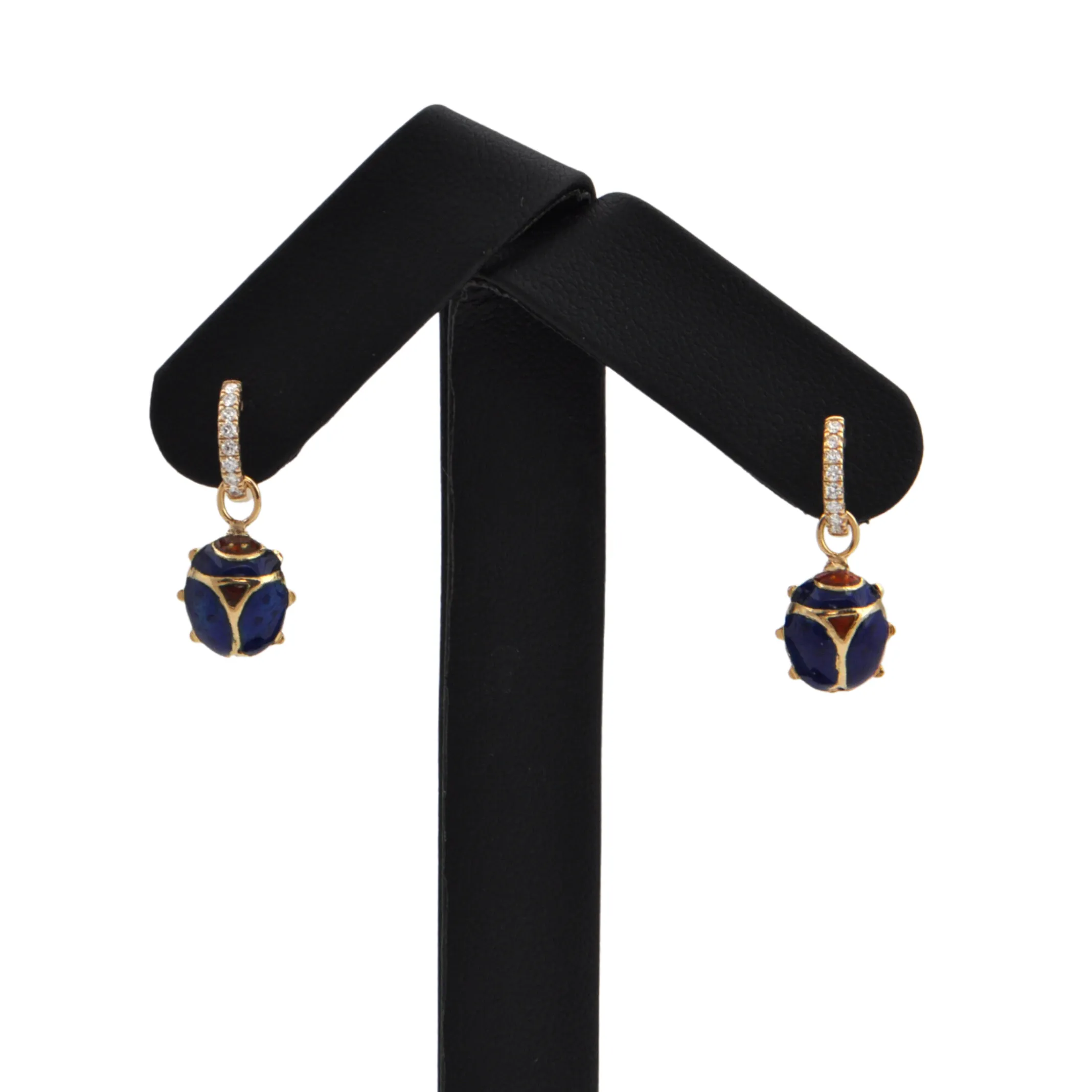 Vintage Blue and Red Enamel 18K Gold Ladybug Earring Enhancers