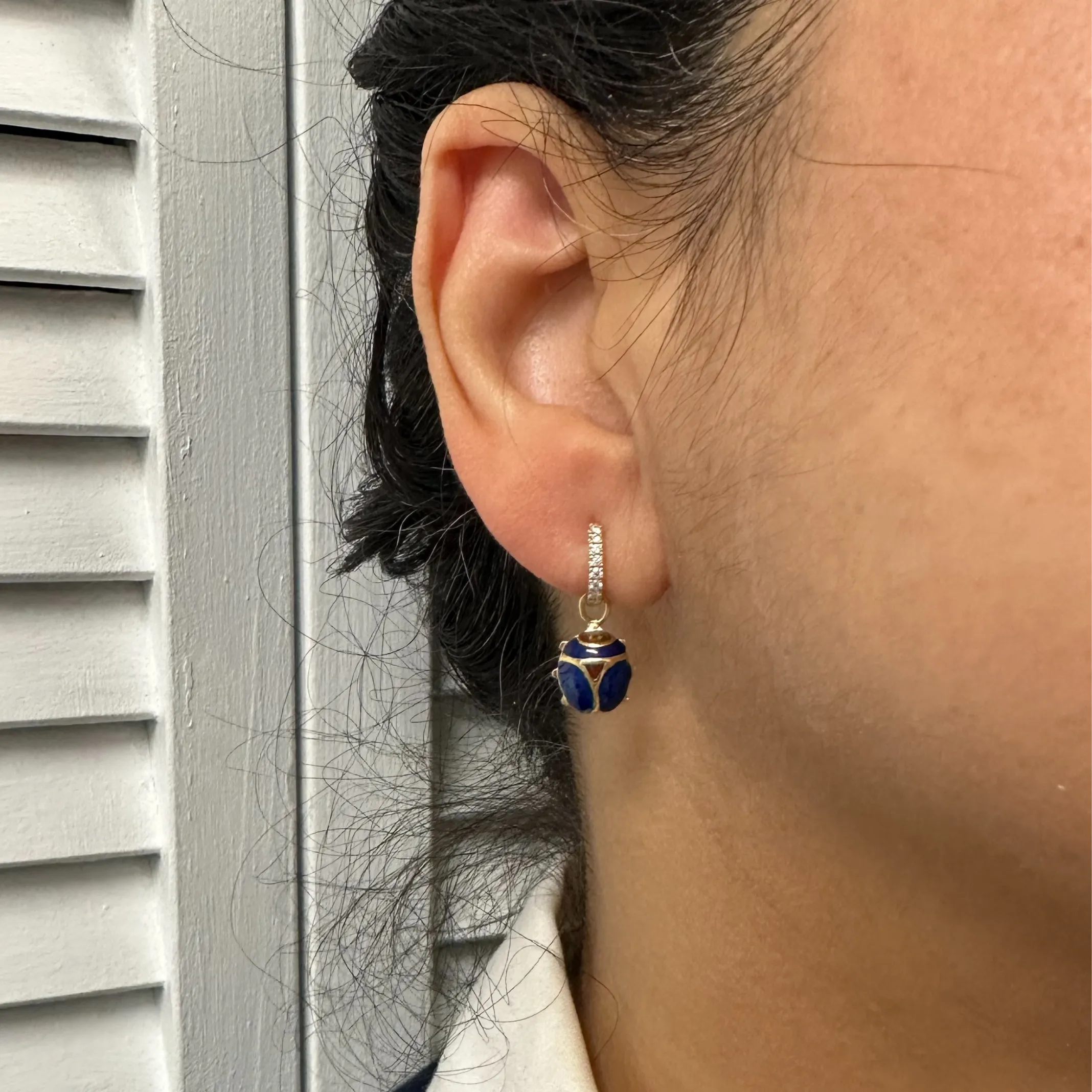 Vintage Blue and Red Enamel 18K Gold Ladybug Earring Enhancers