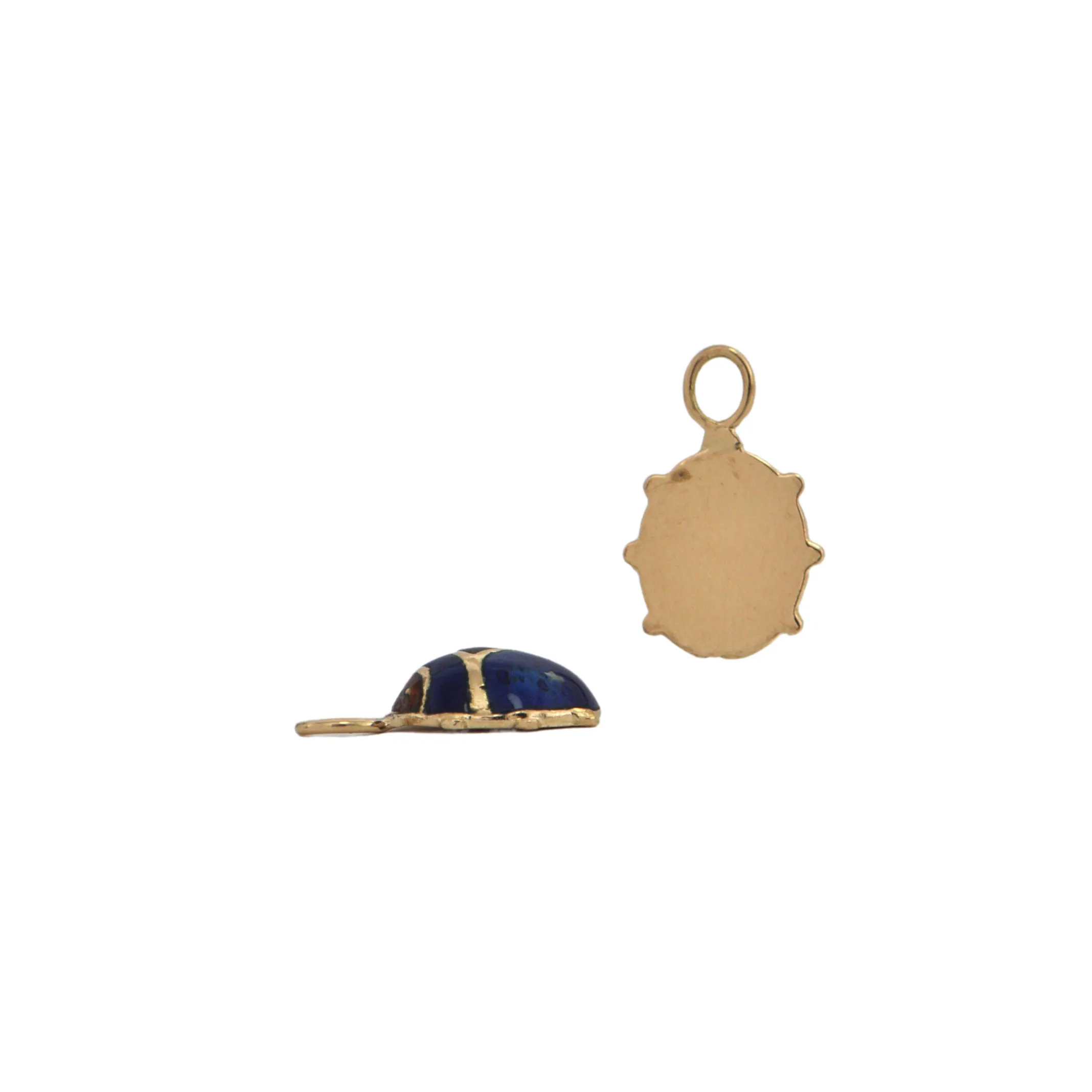 Vintage Blue and Red Enamel 18K Gold Ladybug Earring Enhancers
