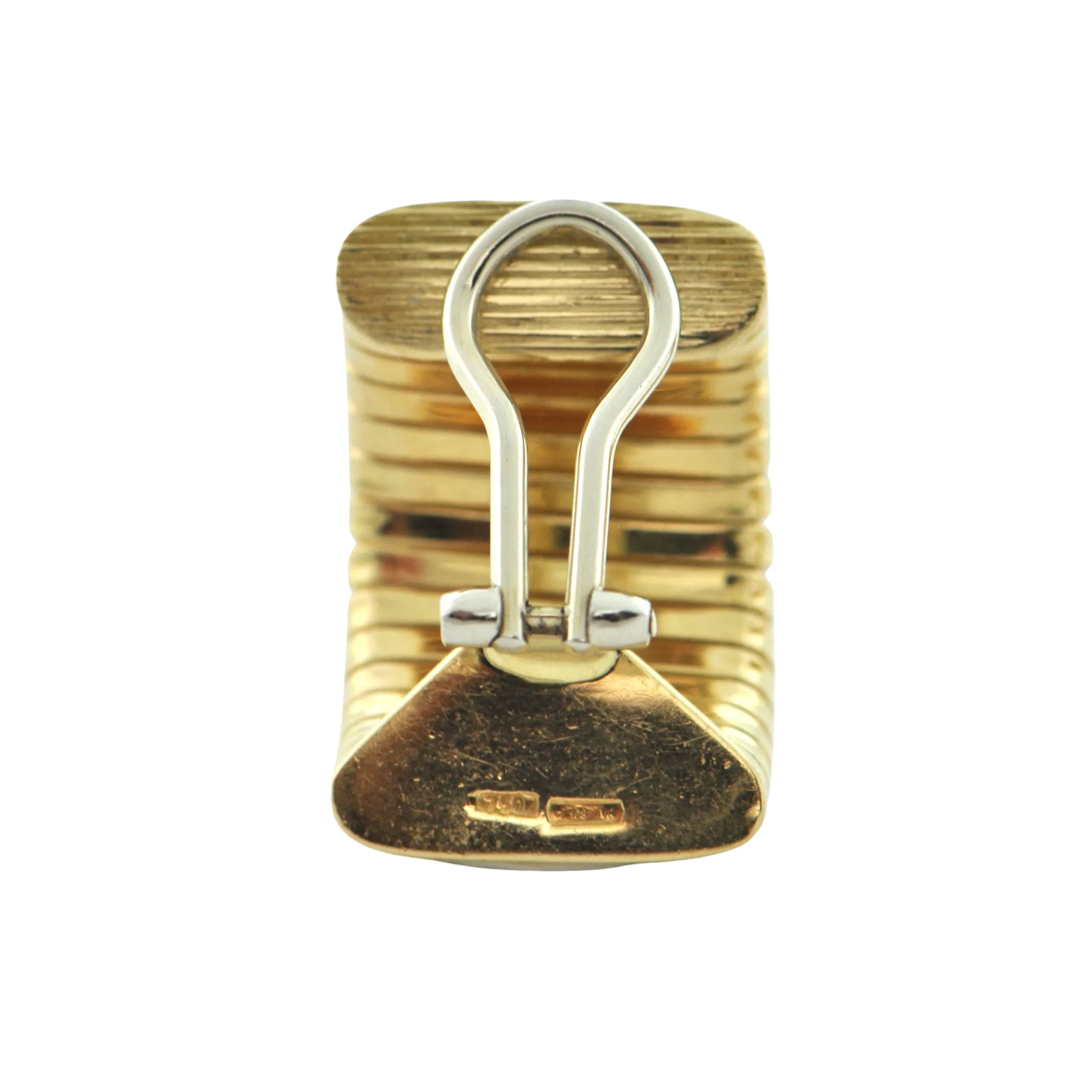 Vintage Italian Solid 18K Yellow Gold Curved Rectangular Earrings