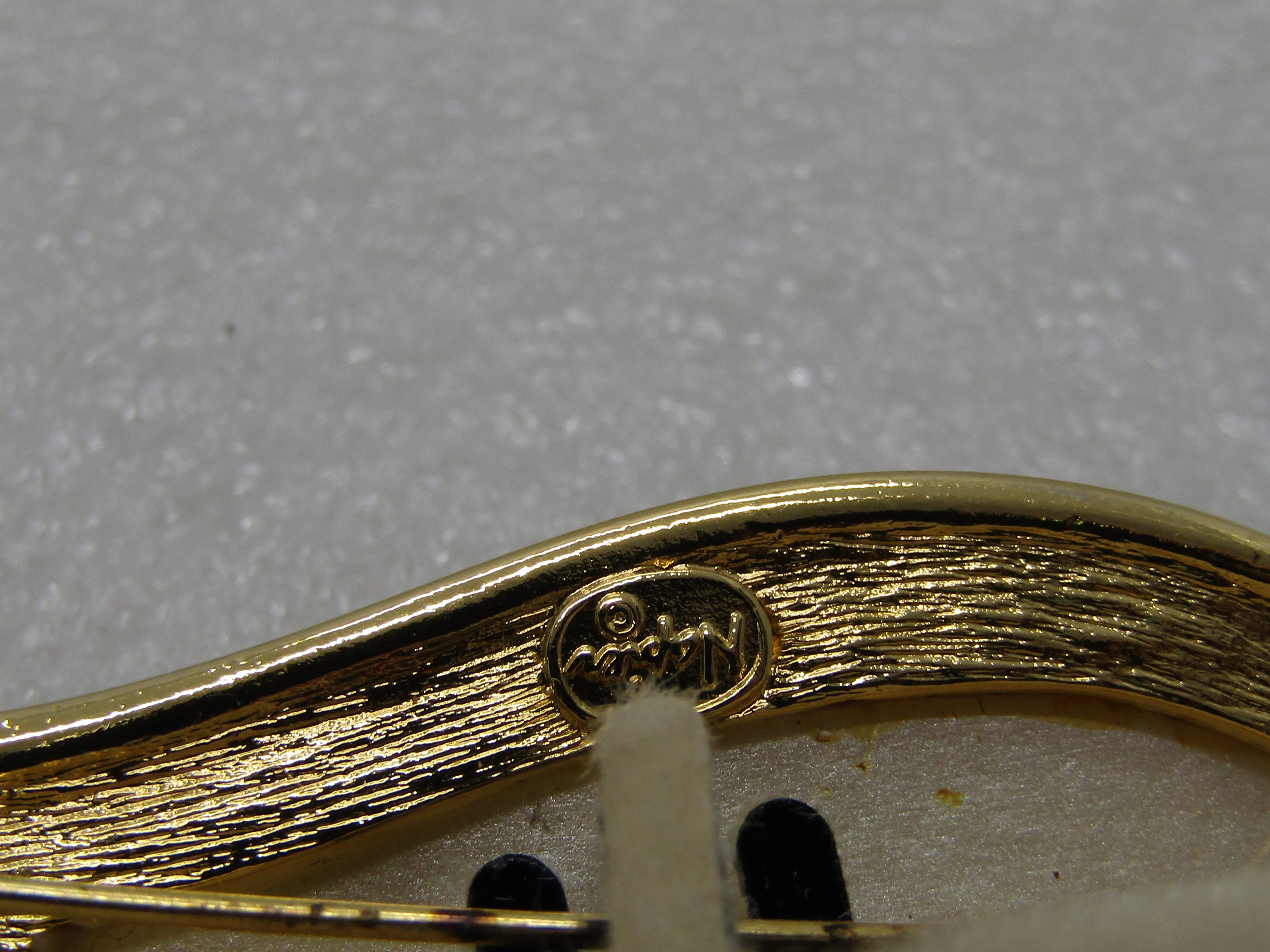 Vintage Napier Faux Pearl Brooch, Curved/Pointed, 2.75", Gold Tone, 1980's