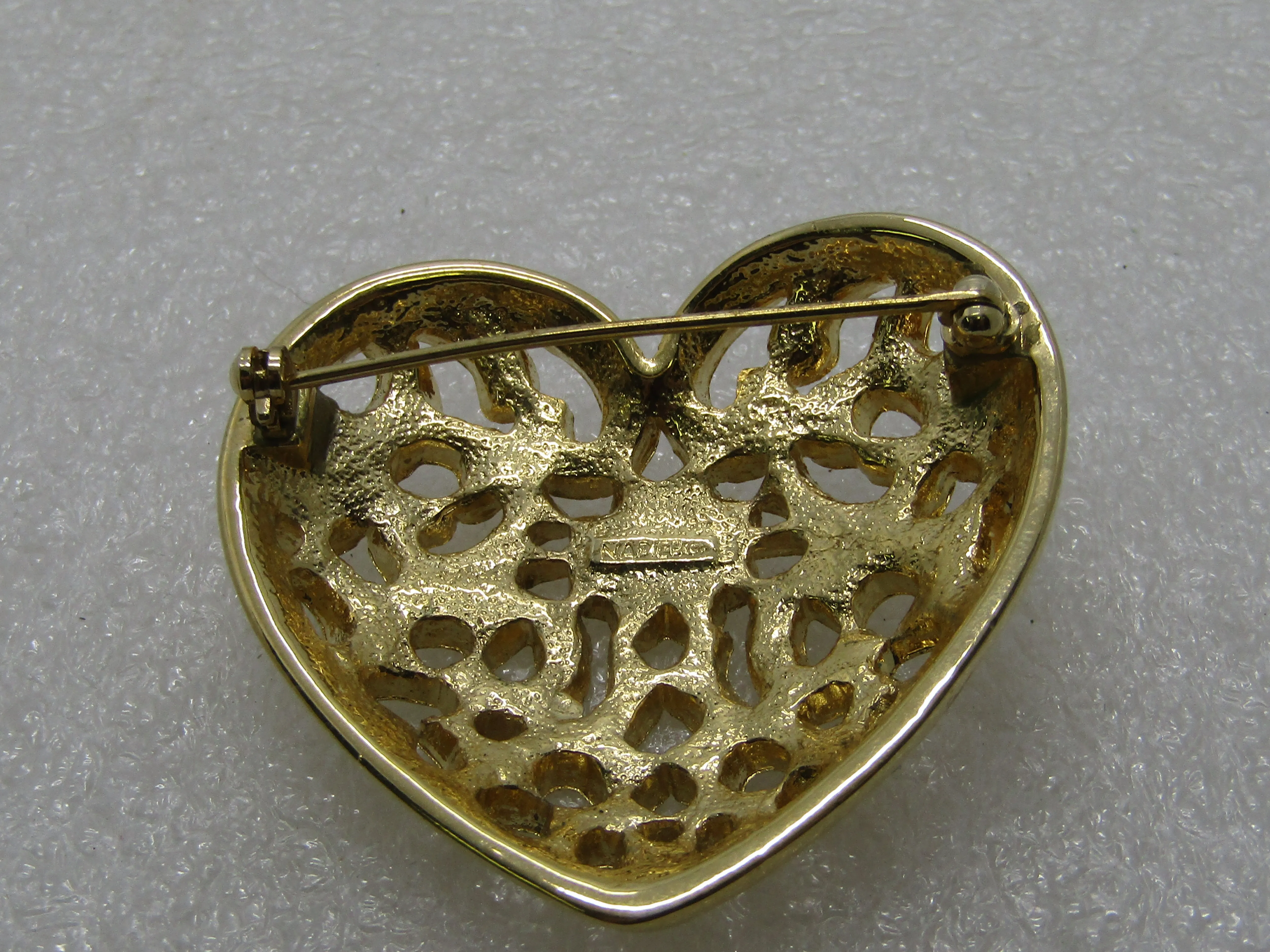 Vintage Napier Rhinestone Heart Brooch, Gold Tone, 1.75" 1980's-1990s