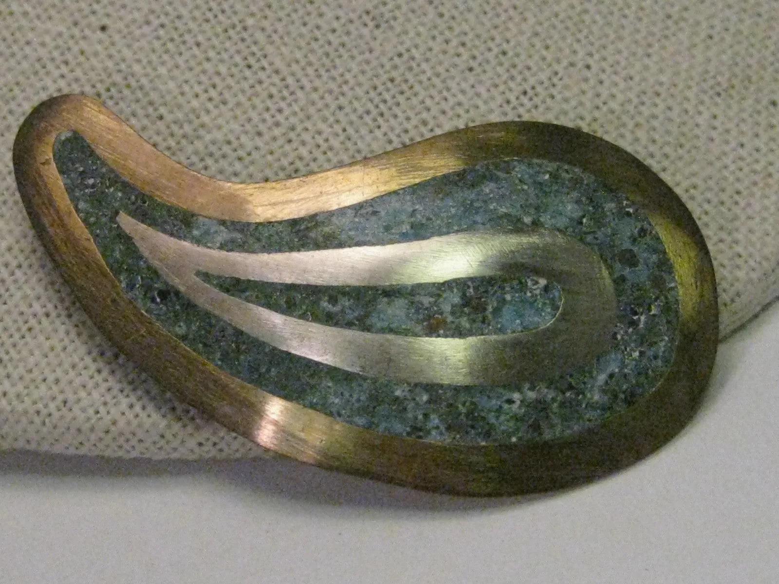 Vintage Taxco Brooch & Pendant Combination, Sterling Silver, 10kt Gold Plated Paisley Shaped, Turquoise Composite