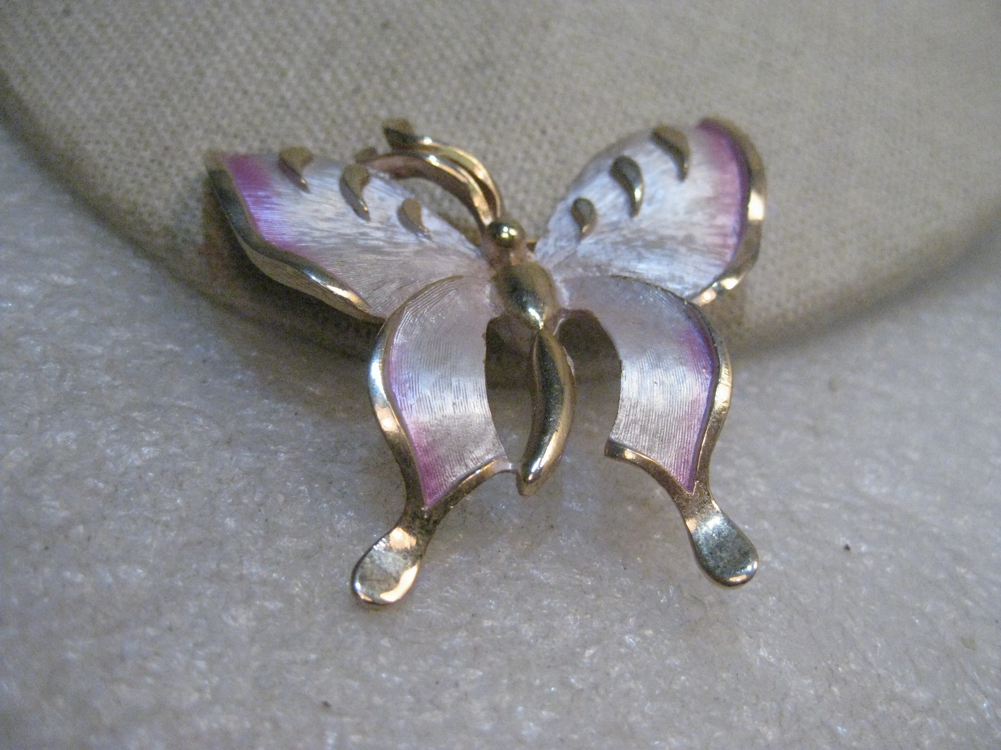Vintage Two Tone Butterfly Brooch, Pink Enameling, 2", 1960's