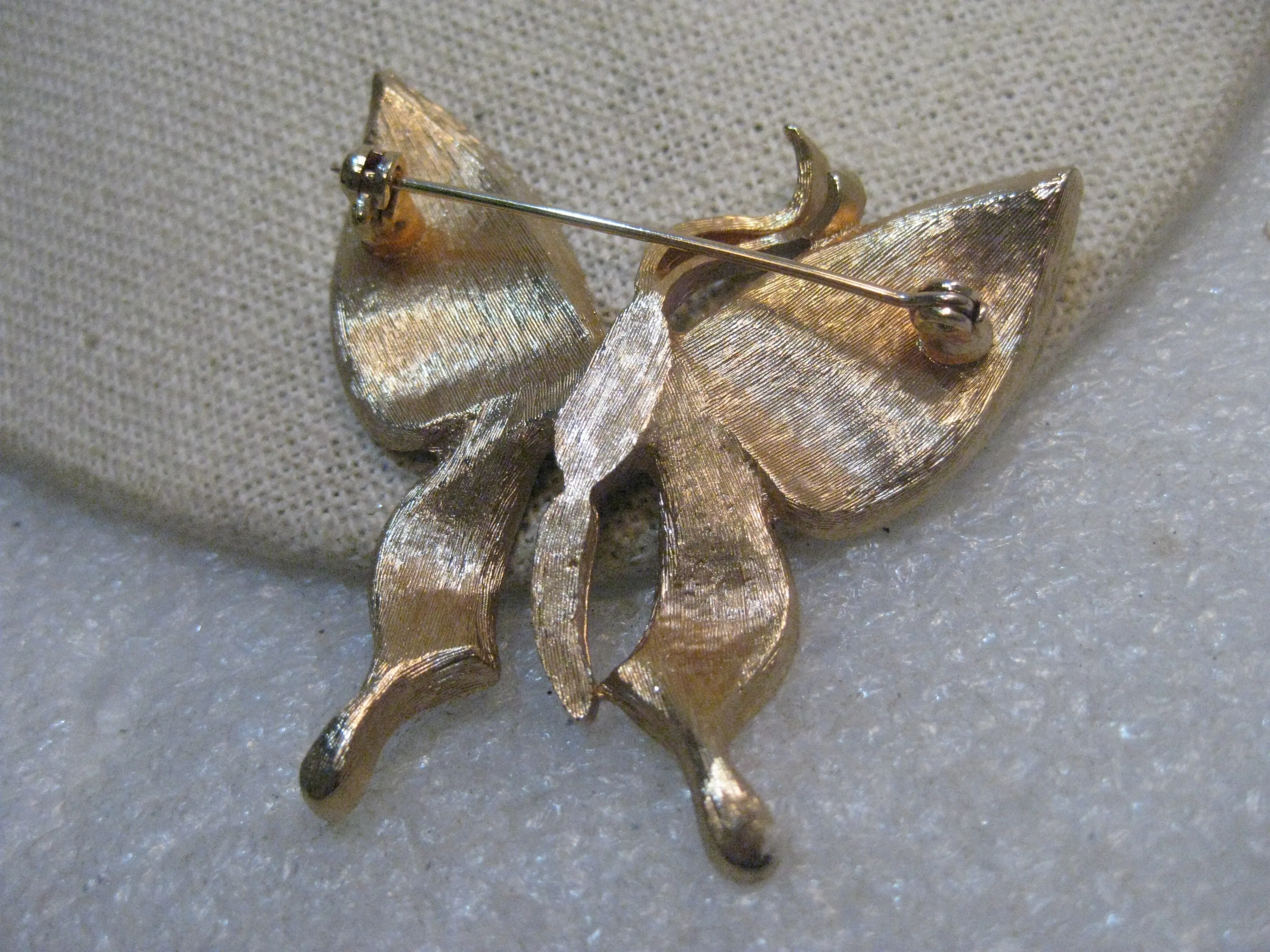 Vintage Two Tone Butterfly Brooch, Pink Enameling, 2", 1960's